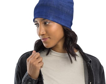 Bue Jean Patterned Beanie Hat, Comfortable Winter Beanie Hat, Designer Soft Cozy Beanie, Colorful Beanie, Trendy Fashion Unisex Beanie