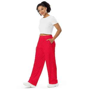 Watermelon Fruit Print Wide Leg Pants, All Over Print Streetwear Loungewear PJs Pants, Soft Comfy Pajama, Watermelon Gifts, Lounge Pants