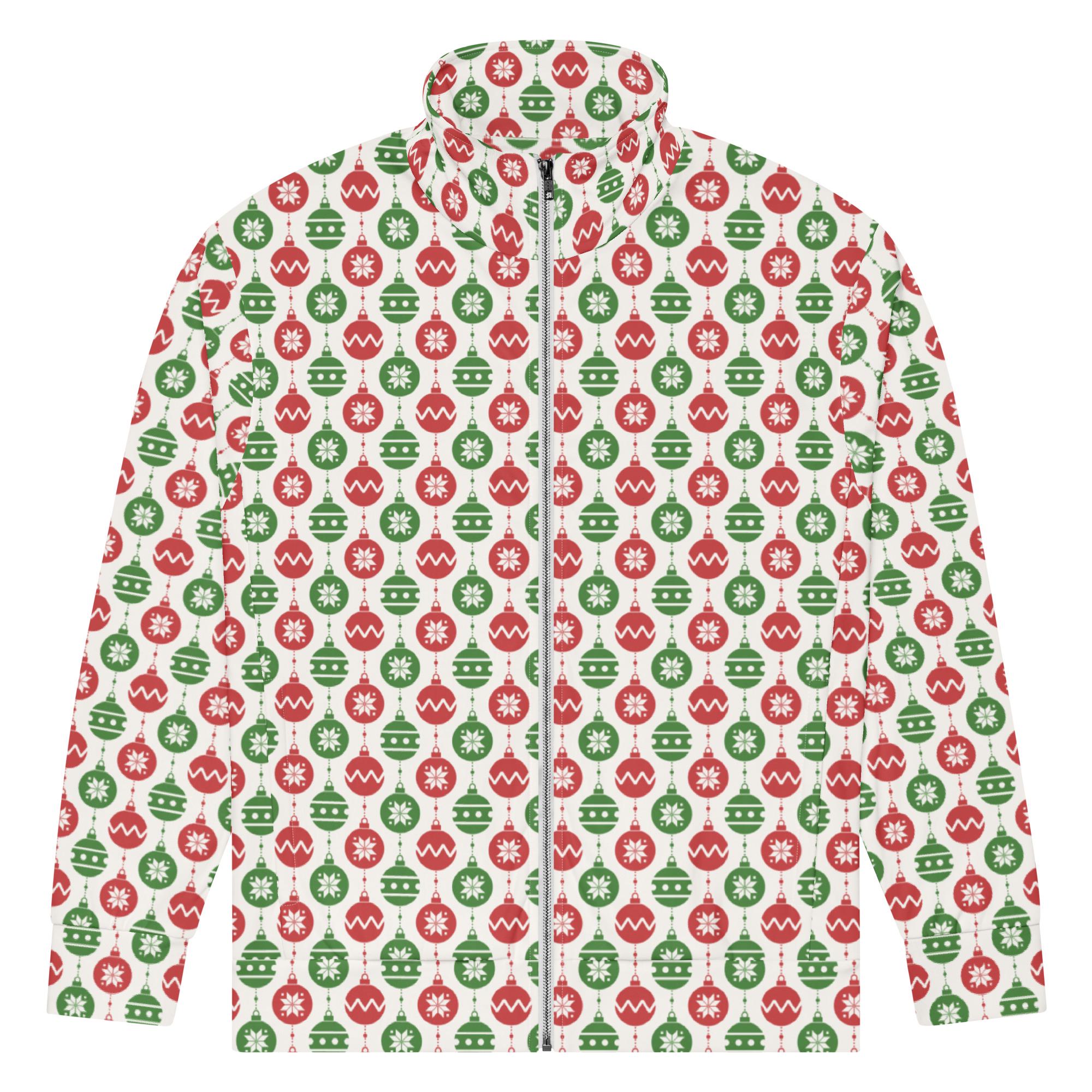 Christmas Zipper Track Jacket, Xmas Ornaments Printed Holiday