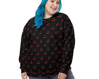Cherries Fruit Printed Sweatshirt, Fall Winter Crewneck Sweatshirt, Trendy Streetwear Pullover Cozy Shirt, Cherry Lovers Gifts, Unisex