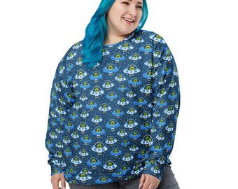 UFO Aliens Sweatshirt, All Over Print Sci-fi Aliens Sweatshirt for Men Women, Aliens Lover Sweatshirt Gift, Soft Cozy Aliens Pullover