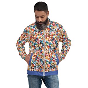 Street Graffiti Bomber Jacket, Classic Fashion Streetwear Jacket, Urban Streetwear Art Zipper Jacket with Pockets, Unique Graffiti Apparel