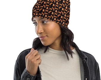Tigers Safari Animal Printed Beanie Hat, Comfortable Soft Beanie, Designer Beanie Cap, Cute Fashion Winter Unisex Beanie, Tiger Lover Gift