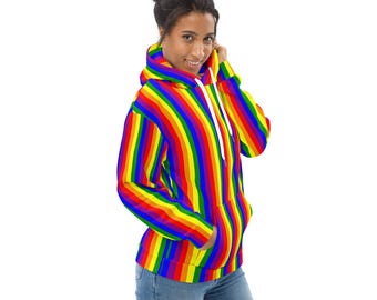 Rainbow LGBTQ Striped Pullover Hoodie, Gay Lesbian Pride Hoodie with Pockets, LGBTQ Festival Hoodies, Lgbtq Gifts, Unisex, Plus Size, LGBT