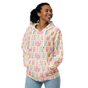 Kitty Cats Printed Zipper Hoodie, Cat Mom Dad Hoodie, All over Print Cats Zip-Up Hoodie with Pockets, Cat Themed Gifts, Cat Lovers Gift