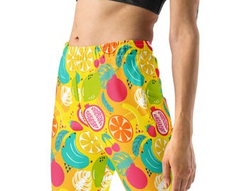 Tropical Fruit Printed Women's Joggers, Colorful All Over Print Streetwear Loungewear Slim Fit Sweatpants, Gym Workout Joggers, Gift for Her