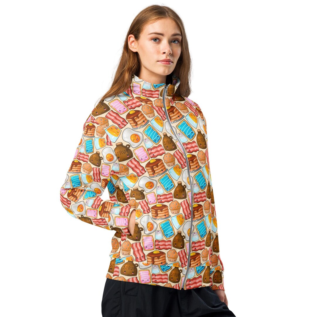 Funny Breakfast Food Printed Track Jacket, Zip-up Premium Jacket ...
