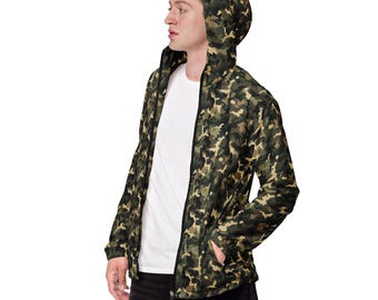Camouflage Printed Men's Windbreaker Jacket, Camo AOP Streetwear Zipper Windbreaker with Pockets, Veteran Army Military Jacket, Camo Gifts