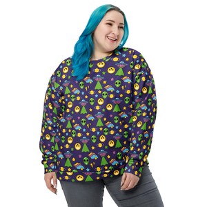 UFO Aliens Sweatshirt, All Over Print Sci-fi Aliens Sweatshirt for Men Women, Aliens Lover Sweatshirt Gift, Soft Cozy Aliens Pullover
