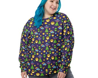 UFO Aliens Sweatshirt, All Over Print Sci-fi Aliens Sweatshirt for Men Women, Aliens Lover Sweatshirt Gift, Soft Cozy Aliens Pullover