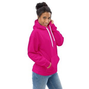 Solid Hot Pink Pullover Hoodie, Aesthetic Streetwear Hoodies, Cozy Winter Loungewear Hoodie, Trendy Oversized Hoodie with Pockets, Unisex