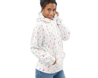 Music Notes Printed Pullover Hoodie, Casual Streetwear Hoodie with Pockets, Cozy Fashion Loungewear Hoodies, Music Lover Gift, Unisex