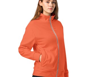 Solid Orange Track Jacket, Casual Outerwear Jacket with Pocket, Stylish Fashion Lightweight Jacket, Luxury Elegant Running Jacket, Plus Size