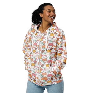Kitty Cats Printed Zipper Hoodie, Cat Mom Dad Hoodie, All over Print Cats Zip-Up Hoodie with Pockets, Cat Themed Gifts, Cat Lovers Gift