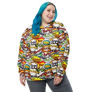 Comic Books Printed Sweatshirt, All Over Print Comics Crewneck Sweatshirt, Trendy Streetwear Cozy Top Shirt, Comics Lovers Gift, Unisex