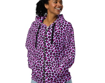 Pink Cheetah Print Zip Up Hoodie Leopard Print Zip Up Hoodie: Y2k - Main Image