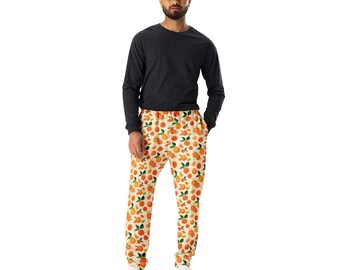 Citrus Oranges Fruit Printed Men's Joggers Pants, All Over Print Loungewear Slim Fit Sweatpants, Gym Workout Joggers, Oranges Lover Gift