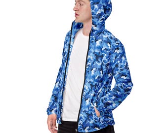 Camouflage Printed Men's Windbreaker Jacket, Camo AOP Streetwear Zipper Windbreaker with Pockets, Veteran Army Military Jacket, Camo Gifts