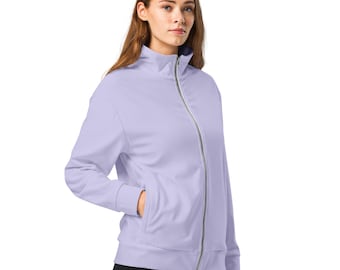 Solid Purple Track Jacket, Comfy Casual Outerwear Jacket with Pockets, Fashion Lightweight Jacket, Luxury Elegant Running Jacket, Plus Size