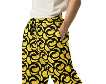 Bananas Fruit Printed Joggers Pants, Foodie All Over Print Streetwear Loungewear Trousers, Gym Workout Athletic Joggers, Gift For Vegan