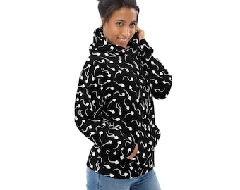 Male Anatomy Sperm Printed Pullover Hoodie, AOP Streetwear Hoodies, Cozy Winter Loungewear Hoodie, Trendy Designer Hoodie with Pockets