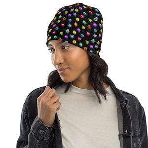 Aliens Sci Fi Printed Beanie Hat, Stylish UFO Warm Cozy Beanie, Aliens Lover Gift, Space NASA Fan Beanie, Soft Comfy AOP Unisex Beanie