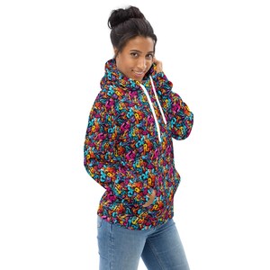 Street Graffiti Printed Pullover Hoodie, Trendy Urban Fashion Hoodie with Pockets, Casual Streetwear Hip Hop Hoodie, Winter Graphic Hoodie