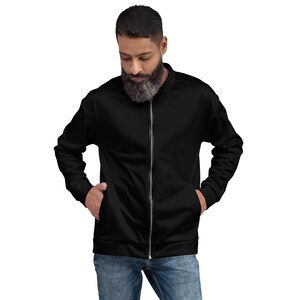 Solid Black Bomber Jacket, Casual Outerwear Jacket with Pockets, Fashion Lightweight Jacket, Luxury Classic Elegant Fashion Jacket, Unisex