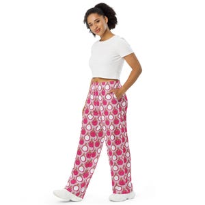 Pomegranante Fruit Print Wide Leg Pants, Foodie All Over Print Streetwear Loungewear PJs Pants, Soft Comfy Pajama, Gifts, Lounge Pants