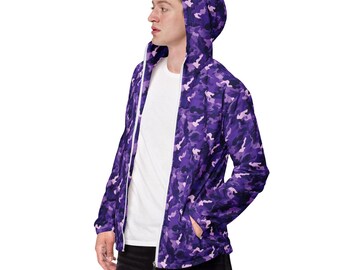 Camouflage Printed Men's Windbreaker Jacket, Camo AOP Streetwear Zipper Windbreaker with Pockets, Veteran Army Military Jacket, Camo Gifts