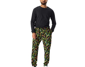 Parrots Bird Printed Slim Fit Men's Joggers, All Over Print Gym Workout Joggers Pants with Pockets, Parrot Lovers, Loungewear Sweatpants