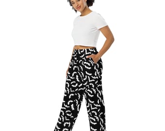 Scary Bats PJ Pants, Spooky Halloween Pajama, Elastic Waist Gothic Pants, Fall Scary PJs, Halloween Gifts, All Over Print PJs Pajama, Unisex