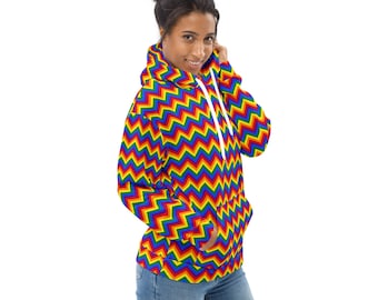 LGBTQ Rainbow Striped Pullover Hoodie, Gay Lesbian Pride Hoodie with Pockets, LGBTQ Festival Hoodies, Lgbtq Gifts, Unisex, Plus Size, LGBT