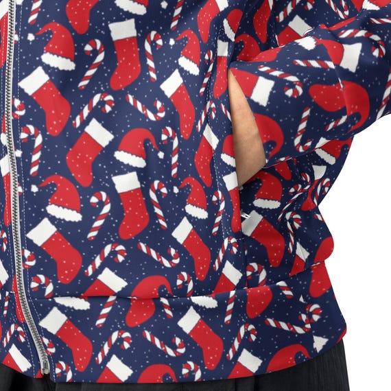 【COMFY】Xmas Limited Track Jacket Christmas Zipper Track Jacket, Candy Canes Printed Holiday