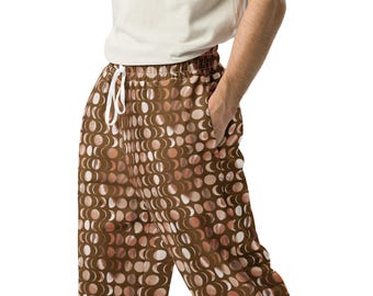 Moon Phases Printed Joggers Pants with Pockets, Outer Space Celestial Universe AOP Wide-Leg Trousers Pants, Streetwear Plus Size Sweatpants