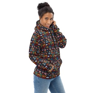 Street Graffiti Printed Pullover Hoodie, Trendy Urban Fashion Hoodie with Pockets, Casual Streetwear Hip Hop Hoodie, Winter Graphic Hoodie