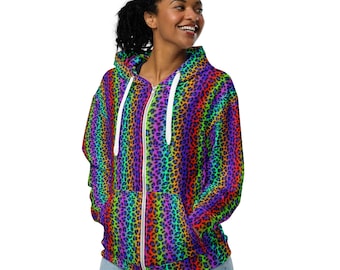 Leopard Zip up Fleece Lined Hoodie, Animal Print Cheetah Full