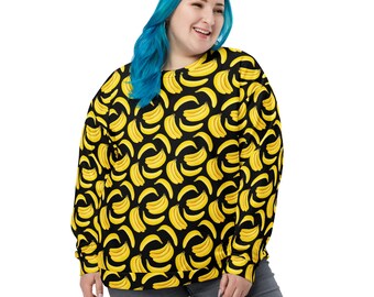 Bananas Fruit Printed Sweatshirt, Fall Winter Crewneck Sweatshirt, Trendy Streetwear Pullover Cozy Shirt, Banana Lover Gift, Unisex, Vegan