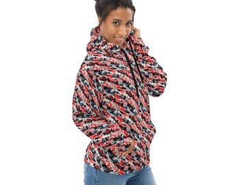 Car Racing Printed Pullover Hoodie, Racer Streetwear AOP Fashion Hoodie with Pockets, Designer Hoodies, Trending Plus Size Hoodie, Unisex