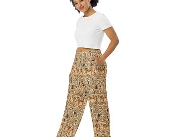 Hippopotamus Printed Pajama Pants, All Over Print Wide Leg Pants