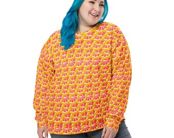 Citrus Grapefruits Printed Sweatshirt, Fall Winter Crewneck Sweatshirt, Trendy Streetwear Pullover Cozy Shirt, Grapefruit Lovers, Unisex