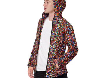 World Flags Printed Men's Windbreaker Jacket, Flags of the World AOP Streetwear Zipper Windbreaker, Fashion Loungewear Jacket, Travel Gifts