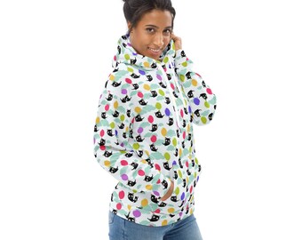 Kitty Cats Printed Pullover Hoodie, Cat Mom Dad Hoodie, All Over Print Hoodie with Pockets, Fashion Hoodies, Cat Themed Gifts, Cat Lovers