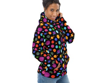 Universe Planets Print Pullover Hoodie, Outer Space Galaxy AOP Hoodie with Pockets, NASA Fan Gifts, Streetwear Fashion Hoodies, Unisex
