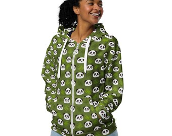Panda Bears Animal Print Zipper Hoodie, Panda Bears Lovers Gift, Streetwear Fashion Zip-Up Hoodie, Warm Cozy Hoodie with Pockets, Unisex