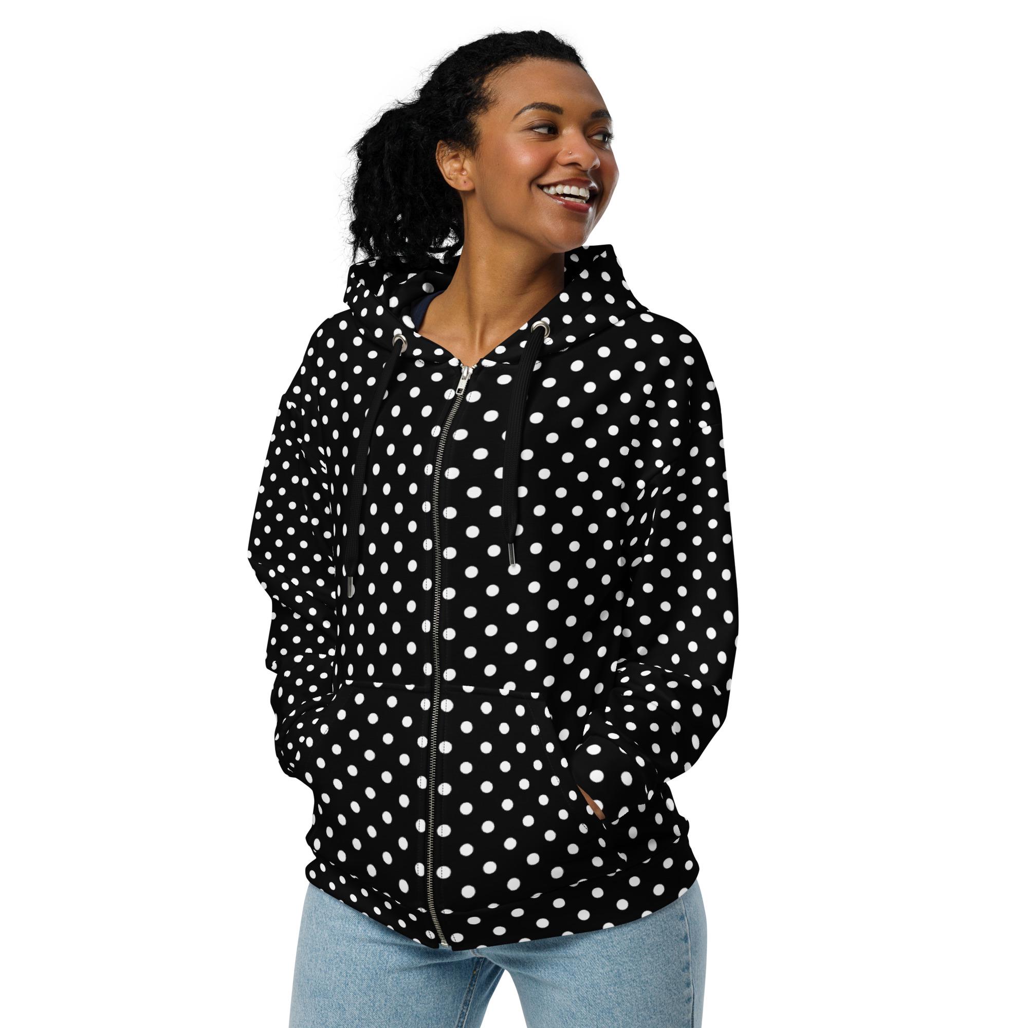 FULAOER Black White Polka Dot Unisex Hoodie Printed Graphic Fleece Pocket Pullover Sweatshirt S - View #10