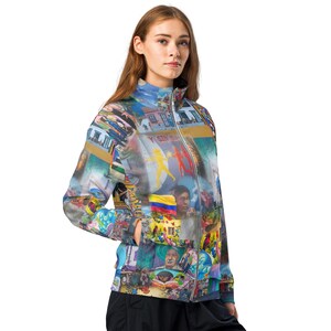 Colombia Street Art Track Jacket, Classic Fashion Loungewear Jacket with Pocket, Urban Streetwear Zip-Up Jacket, Graffiti Apparel, Plus Size