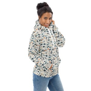 Snowy Winterscapes Printed Pullover Hoodie, AOP Streetwear Hoodies, Cozy Winter Loungewear Hoodie, Trendy Designer Hoodie with Pockets