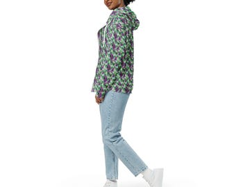 Peacock Feathers Bird Printed Zipper Hoodie, All Over Print Casual Streetwear Zip-Up Hoodie, Bird Lovers Gift, Cozy Winter Hoodies, Unisex