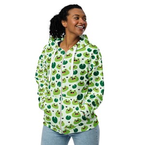 Cute Frogs Animal Printed Zipper Hoodie, Frog Lovers Gift, Streetwear Fashion Zip-Up Hoodie, Warm Comfy Cozy Hoodie with Pockets, Unisex
